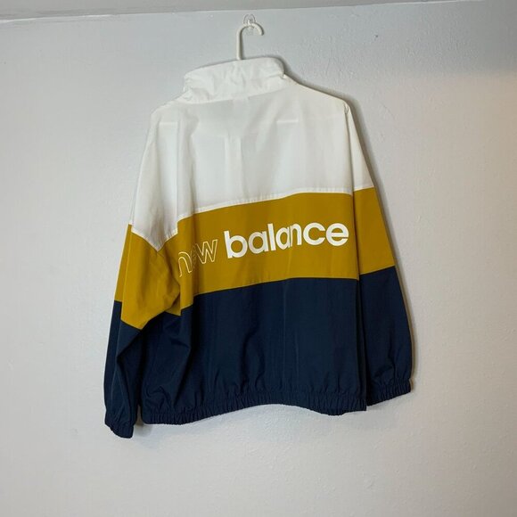 New Balance Color Block Windbreaker Jacket White Yellow Blue Full Zip Front L - Picture 2 of 9